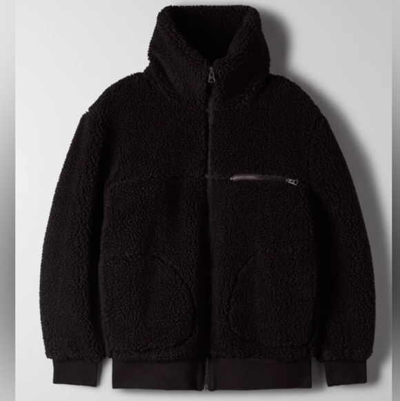 Aritzia Wilfred Free Winter Casual Funnel Neck Chunky Teddy Jacket Black Sz XXS - Picture 2 of 16